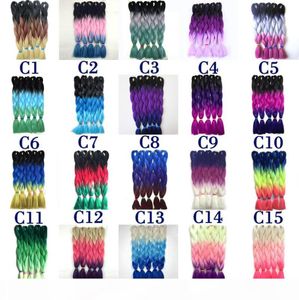 Ombre Synthetic Braiding Hair Extensions Folded 24 Inch 100g Ombre Kanekalon Three Tone Colored Crochet Synthetic Jumbo Braiding H8169000