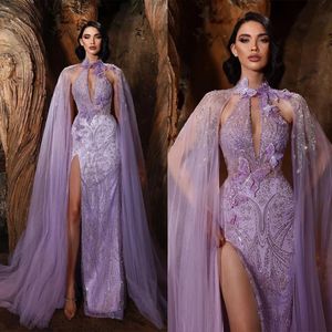 Romantic Sequins Mermaid Evening Dresses Beaded Butterfly Prom Dress with Wrap Side Split Formal Dress for Special Occasion