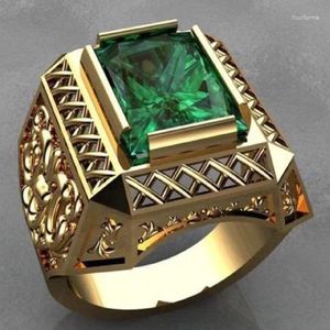 Anelli a grappolo per uomo Design unico Scava fuori Zircone verde Gioielli di moda Anello di fidanzamento per matrimonio Accessori per feste Regalo di compleanno