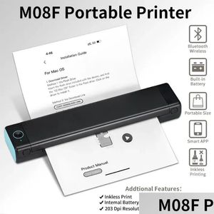 프린터 M08F A4 휴대용 열 프린터 8.26x11.69 종이 무선 모바일 이동 안드로이드 iOS 노트북 드롭 배달 컴퓨터 네트워크 DHP3B