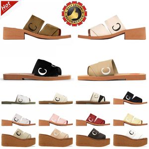 Toppkvalitetsdesigner Sandaler Kända kvinnor tofflor Woody Flat Mule Slides Mila Platform Moln Mjuka skor broderade linne tjockt botten Sandale kilreglage 35-42