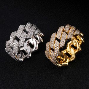 Partihandel Hip Hop Gold Plated Icy Cuban Finger Rings smycken Fashion Iced Out Cubic Zirconia Wedding Ring Men Diamond Prong