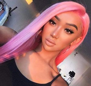 Sweet Series Lace Front Wigs for Women Synthetic Long Straight Wigs for Girls Lovely Pink Color Middle Parting Natural Looking 22i1582268