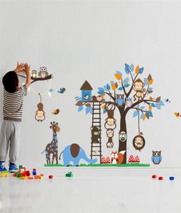 Large Tree Animal Wall Stickers for Kids Room Decoration Monkey Owl Fox Bear Zoo Stickers Cartoon DIY Children Baby Home Decal Mur1755673