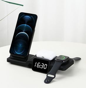Four in One Wireless Charger Fast Charging Vertical Stand With Clock Function For Apple Headset Mobile Phone Watch Epacket3158779
