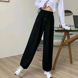 Capris 1 PC Kvinnor Elastisk hög midja Sweatpants Casual Loose Long Pants Solid Color Cinched Bottom Joggers Baggy byxor med fickor