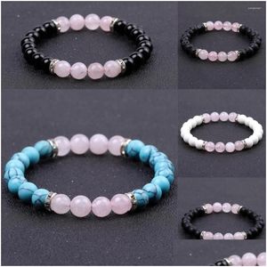 Strand z koralikami 10pcs Men Stone Beads Business Stretch Bracelets Rose Rose Quartz Black Green Energy Buddha Dostawa dostawa klejnot dh13n