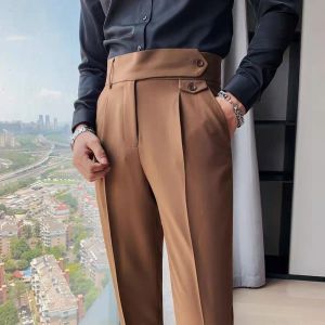 Eşyalar Bahar Yaz Takım Pantolon Erkekler Düz Napoli Ruffian yakışıklı yüksek bel küçük pantolon İngiliz tarzı ince pantolonlar beyefendi