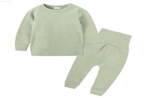Avocado Green Pajama Set Kids Underwear Long Sleeve Tshirt And Pants Antumn Spring Baby Boy Girl Solid Clothing Set Nightwear J2201519832