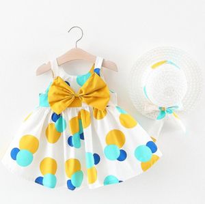 2020 Abiti estivi per neonate Neonate per bambini senza maniche Bowknot Dot Tutu Beach Dress Vestito estivo con cappello3454361