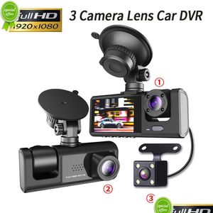 Car Dvrs New 3 Channel Car Dvr Hd 1080P 3-Lens Inside Vehicle Dash Camthree Way Camera Dvrs Recorder Video Registrator Dashcam Camcord Dhj2C