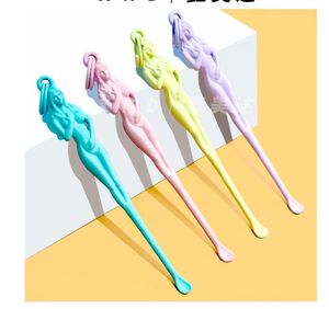 Latest Colorful Metal Dab Dabber Beauty Earpick With Ring Smoking Snuff Snorter Sniffer Powder Spoon Shovel Scoop Pipe Tool Straw Accessories