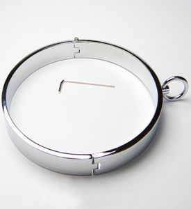 Colar de metal bondage restringir aço cromado colares pesados anel de pescoço masculino ferro grosso colar de travamento espelho polido4520567