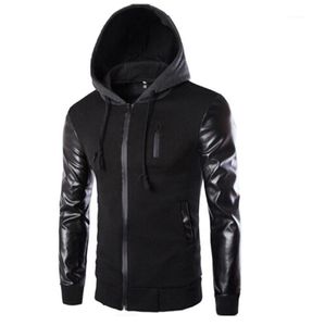 Men039s fur sztuczne wysokiej jakości mężczyźni z kapturem i płaszcz Autusz Casual PU skórzany rękaw Sym Szczupły zamek błyskawiczny Sportswe3452570