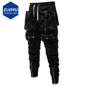 Pantaloni Pants Punk Pants Pocchi con cerniera pantaloni cargo joggers uomini nero streetwear hip hop pantaloni