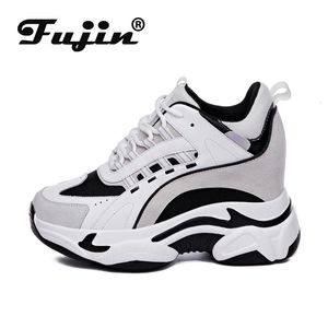 Fujin 9cm platforma klinowa trampki masywne buty 9cm Ukryta pięta za moda oryginalna skórzana wyodrębna oddychanie buty wulkanizowane 240228