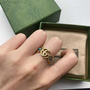 Pierścień designerski Złoty wzór kwiatów miłość luksusowe pierścionki niebieskie diamenty moda damska biżuteria Mężczyźni lśniący g litera rozmiar 6 7 8 z Box4O00