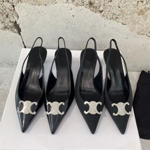 Designer-Sandalen, Slingback-Sandalen, Pumps, Absatz, Ledersohle, spitze Zehenpartie, Stiletto-Kitten-Heels, luxuriöse Party- und Büroschuhe für Damen