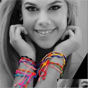 Charme Pulseiras 12 Pçs / Lote Cores Arco-Íris Handmade Cruz Rosário Pulseiras Para Mulheres Homens Trançado Corda Corda Correntes Bangle Moda Simp Dhxad