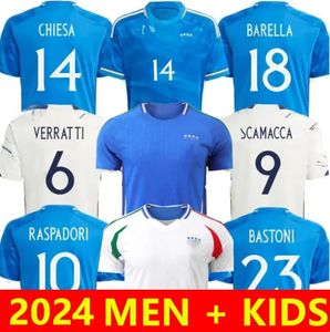 Футбольные майки Италии 2024, футболка Retro BAGGIO Italia VERRATTI CHIESA Raspadori Pellegrini maglie da Calcio TOTTI, футбольная рубашка BARELLA MALDINI BONUCCI, детский комплект