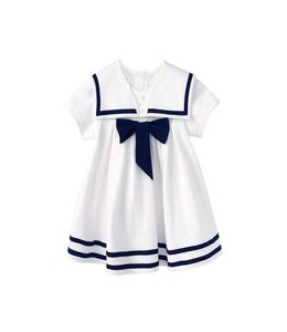Pureborn Toddler Infant Baby Girl Sailor Dress Bowknot Sailor Collar Summer Botton Beach Holiday Baby Girl Clothes Q0715368895
