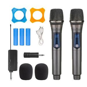 Trådlös mikrofon 2 -kanaler UHF Professionell handhållen Mic Micphone för fest Karaoke Professional Church Show Meeting