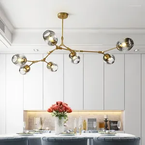 Chandeliers Modern Glass Ball LED Chandelier Nordic Creative Living Room Restaurant Kitchen Pendant Lamp Lustre Home Decor Lighting Fixture