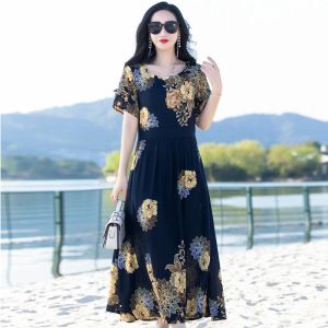 Kleid Elegante Lange Kleider für Frau 2023 Neue Vintage Print Sommer Strand Kleid Koreanischen Stil Frau Kleidung Hohe Qualität