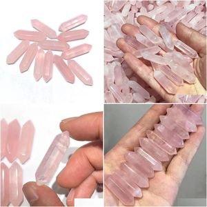 Stone Natural Crystal Stone Hexagon Prism Rose Quartz Charms hänge för halsbandörörar smycken gör droppleverans smycken loos dh6ik