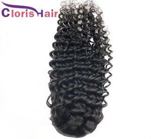 DrawString hästsvansförlängningar Deep Wave Human Hair Malaysian Remy Ponytail med Clip Ins For Black Women Justerbar Deep Curly HA1910979