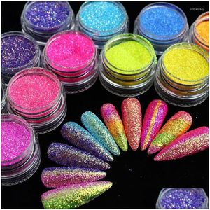 Nagelglitter 6 Farben Verbundene Flasche Starry Chrome Dip Pulver Holographische Laser Glitters Staub Pigment Kunst Dekoration Drop Lieferung Dhqyp