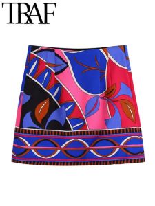 SKIRT TRAF Casual 2022 Summer Mulheres geométricas de manga comprida alta saia de bainha baixa shorts chiques elegantes femme