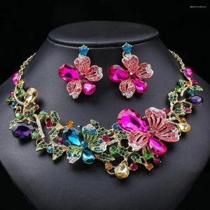 Ожерелье и серьги, комплект ювелирных изделий, классические модные женские свадебные красочные эмалированные цветы с серьгами-аксессуарами