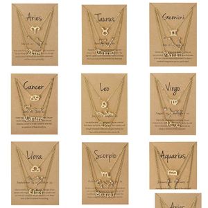 Pendant Necklaces 3Pcs/Set 12 Zodiac Sign Necklace For Women Constellation Pendant Chain Choker Birthday Jewelry With Cardboard Card D Dhzfz