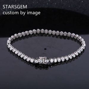 Starsgem Fine Jewelry 14k Solid White Gold Bezel Setting Lab Grown Diamond Chain Link Tennis Bracelet