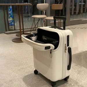 Malas 20 polegadas mala de viagem bagagem frente caixa aberta com porta de carregamento USB pequeno embarque carry on trolley