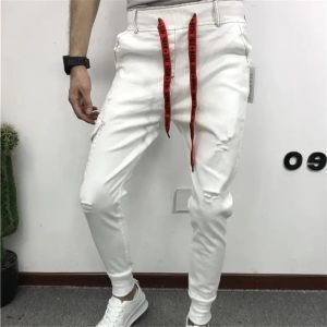 Hosen Herrenkleidung Sommer Neue weiße Haren Hosen Hosen Neunpoint Hosen Allmatch Korean Fashion Ripped Casual Hosen Homme Streetwear