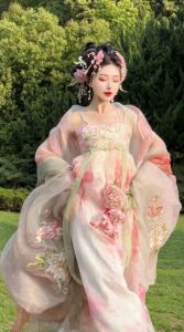 Kleid Chinesisches Hanfu-Kleid Damen Pfingstrose Blumenstickerei Großes Ärmelhemd Götter Tang-Dynastie Frühling Sommer 2024 Vintage Hanfu-Sets