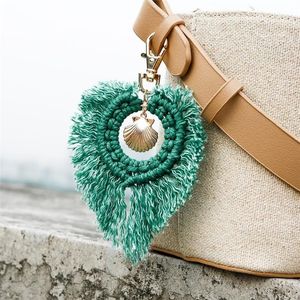 Shell Pendant Macrame Key Chains Women Handväskhängen Handvävd Söt hjärtform Nyckelring Böhmen Tillbehör släpper 3008