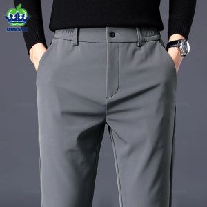 Pants Autumn Winter Men's Casual Pants Business Stretch Slim Fit Elastic Waist Jogger Korean Classic Thick Black Gray Trousers Male