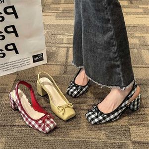 Hot Mary Jane High Sandles Heels Womens Sandals Platform Ankle Strap Wedges Spring Bow Tie Square Thick Fashion Single Shoes Flip Flop 240228