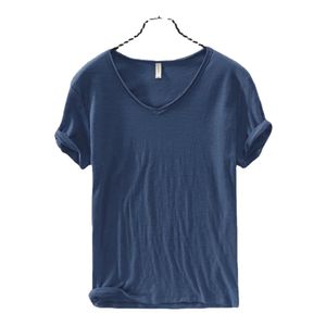 Новая мужская футболка, однотонная мужская футболка с v-образным вырезом и короткими рукавами, 10 цветов, приталенная мужская футболка 240307