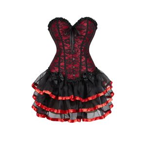 gonna abito corsetto vintage overbust top bustier con costume retrò con gonna a maglie a strati