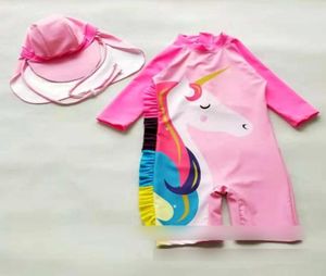 Girls Unicorn Swimsuits 2019 Summer Kids Colorful Ruchnel Horse Long Long Onepiece Swiming Children