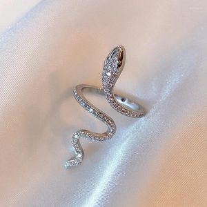 Cluster Rings Sliver Color Cubic Zirconia Snake Ring For Women Open Adjustable CZ Finger Party Wedding Statement Jewelry