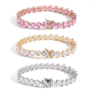 Charm armband eyika hiphop kvinnor män smycken klo inställning zirkon 7mm rosa hjärtform tennisarmband guld pläterad isad ut cz länkkedja