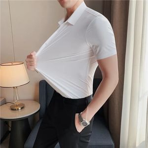 High Stretch Anti-Wrinkle Mens Shirts Short Sleeves Dress Shirts For Men Slim Fit Social Business Blouse White Shirt S-4XL 240307