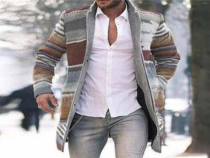 Men039s Trench Coats zima ciepła swobodna kardigan kurtka mody mody Single Breasted Vintage Stripe Plaid Printed Mens Wool4156580