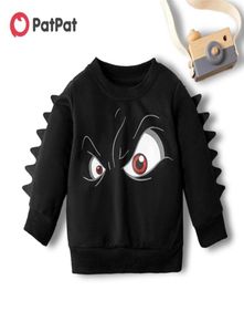 Frühling und Herbst Baby Kleinkind Junge Cool Cartoon Eye Print Solid Dino Dekor Pullover für Kinder Sweatshirt 2105286254851