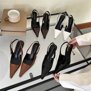 Top Spring Autumn Baotou Sandals Womens Thin High Heels Shallow Mouth Shoes Small Square Pointed Head Elegant Heeled Sandal Flip Flops 240228